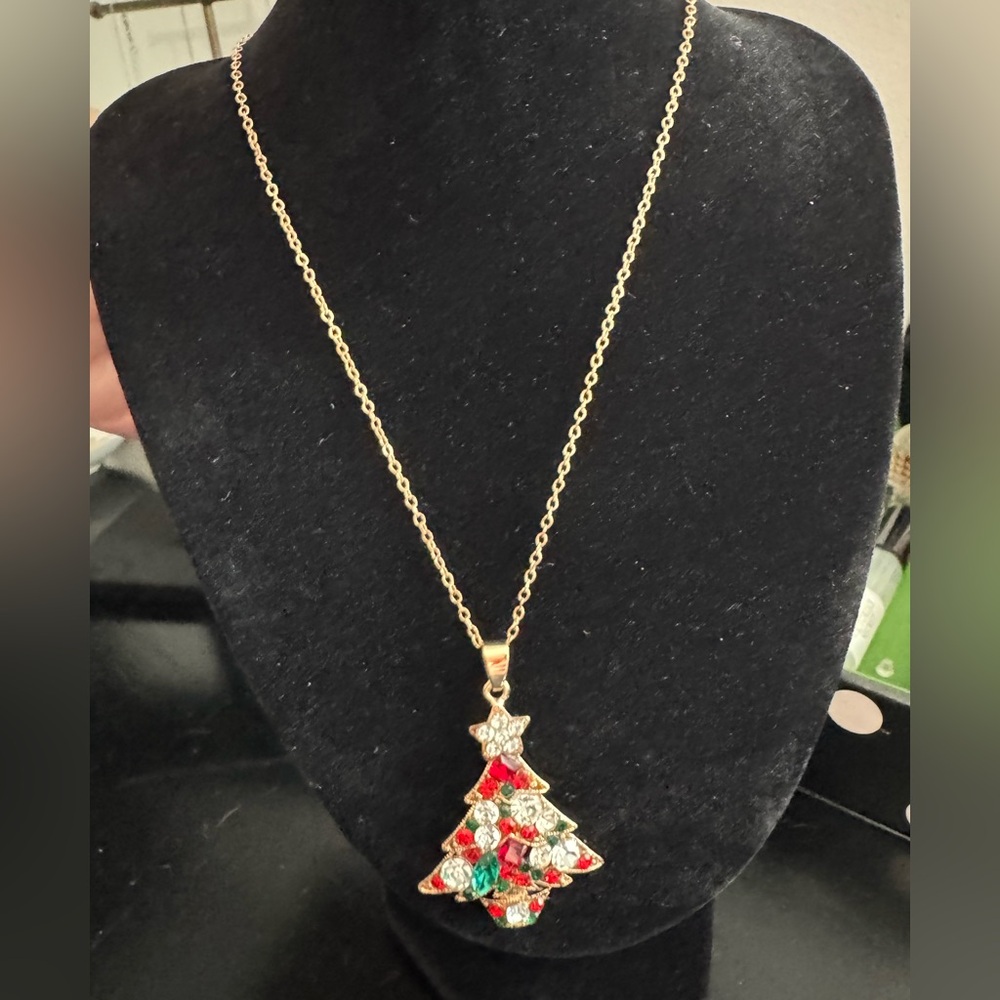 Gold Christmas Tree Pendant Necklace